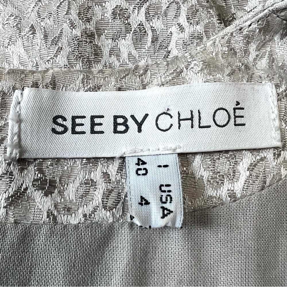 See By Chloe Silver Printed Short Sleeve A-Line Mini Dress Women’s 4 - Picture 7 of 8